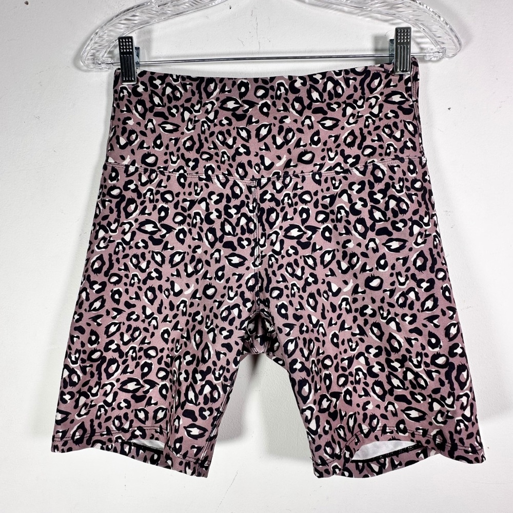 Kyodan Womens Mauve Pink Leopard Print High Waisted Biker Shorts Size Small